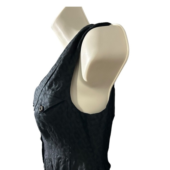 Anthropologie 00 Black Geometric Print Embroidered Sleeveless Cotton Shirt Dress - Picture 5 of 11